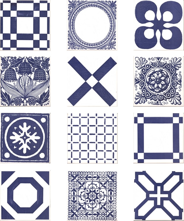 Screen Printed Tiles inglaze faience by Rye Pottery Cobalt Blue on White Reload