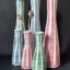 Rye PotteryMid Century Modern Bud Vases Hand made and hand painted in Flamingo PInk, Blue Green and Denmark Green