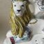 Hand made hand painted Ceramic Lion & Unicorn Bookends - Detail Lions Mane Delft pottery in pink yellow blue green and back inspired by tattoo art