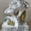 Hand made hand painted Ceramic Lion & Unicorn Bookends - Lion Rear view Delft pottery in pink yellow blue green and back inspired by tattoo art